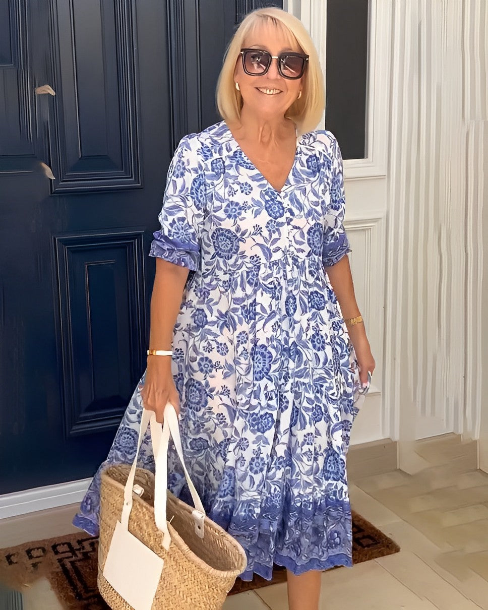 Keisha | Elegante V-Hals Bloemen Jurk