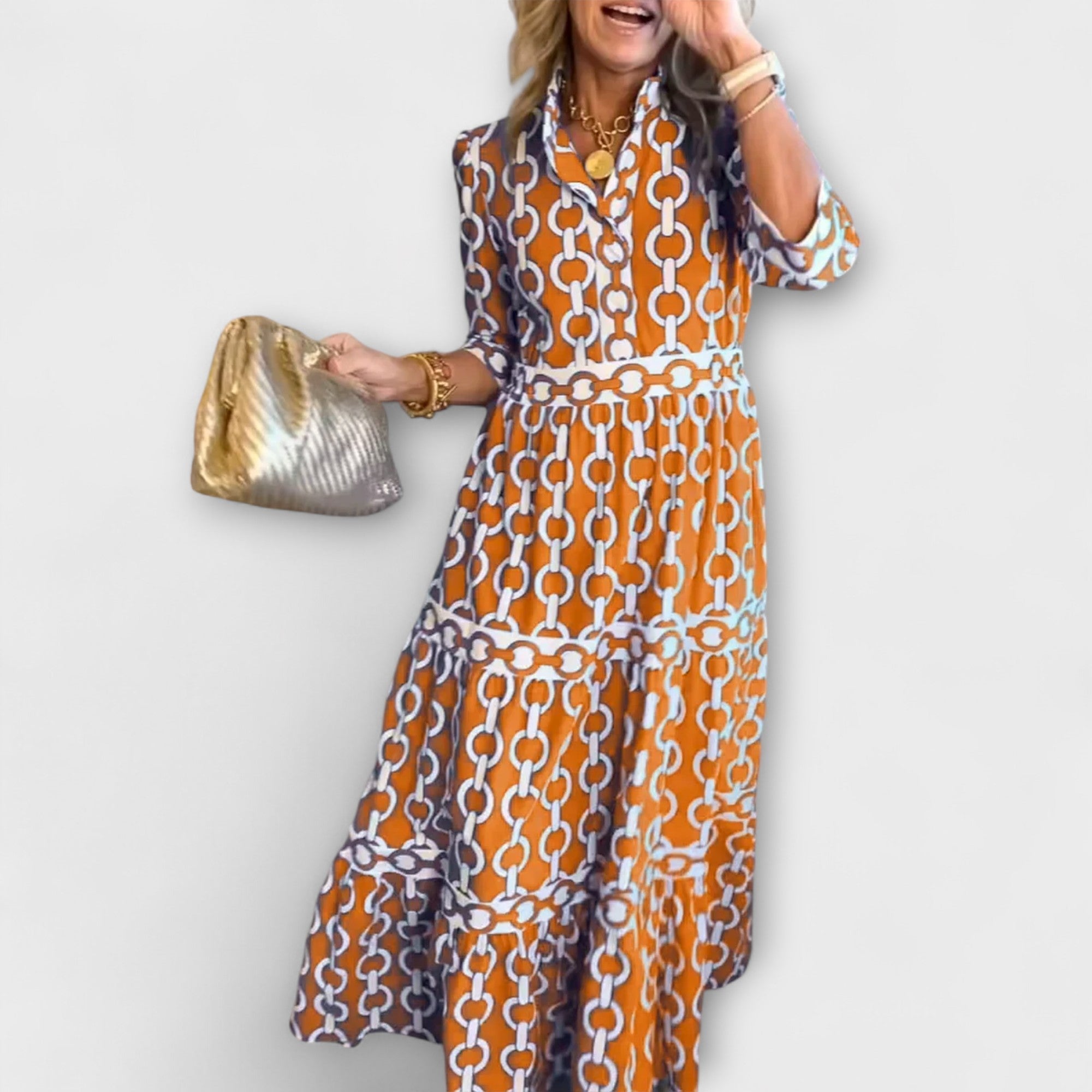 REAGAN – ELEGANTE CHAIN PRINT MIDI JURK