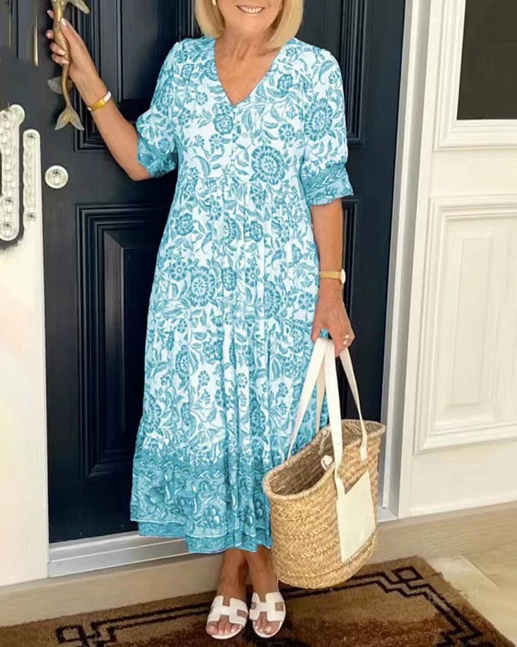 Keisha | Elegante V-Hals Bloemen Jurk