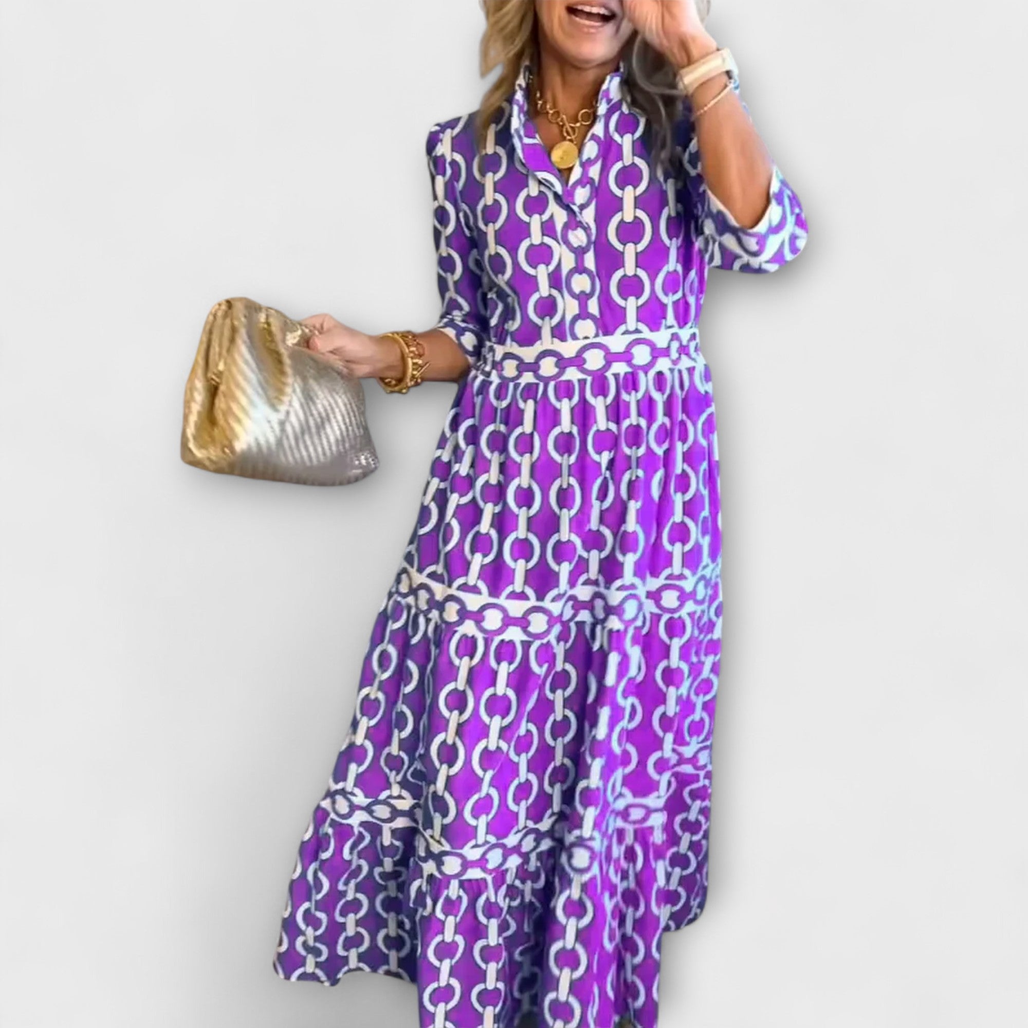 REAGAN – ELEGANTE CHAIN PRINT MIDI JURK
