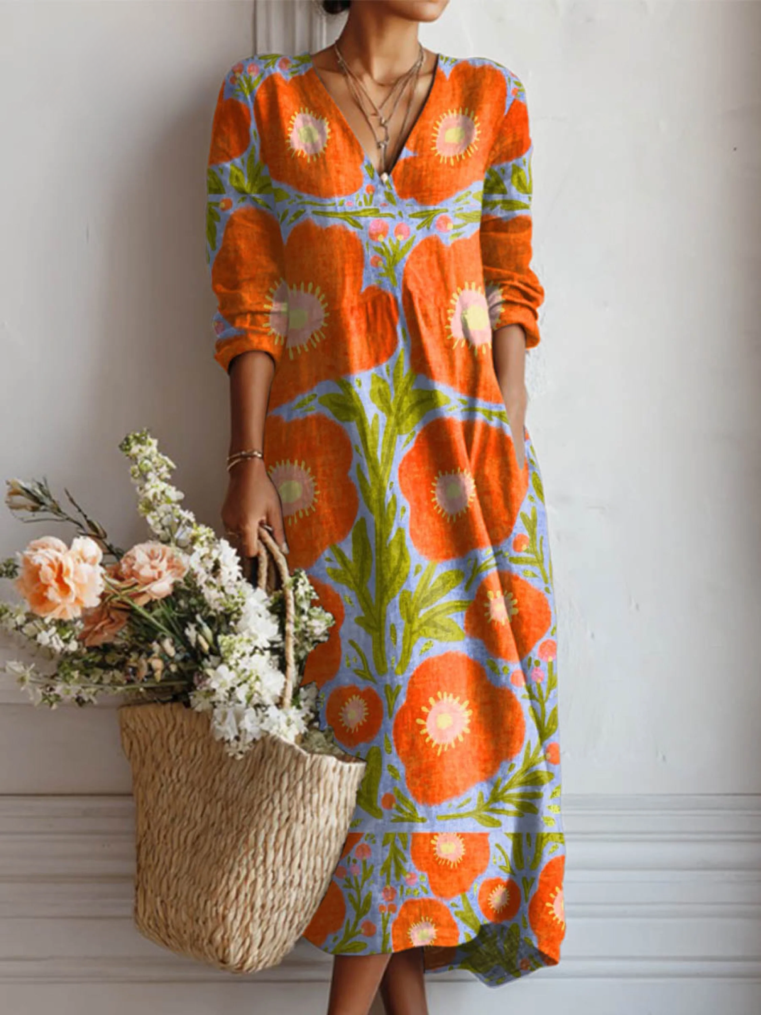 AUTUMN – ARTISTIEKE BLOOM MIDI JURK