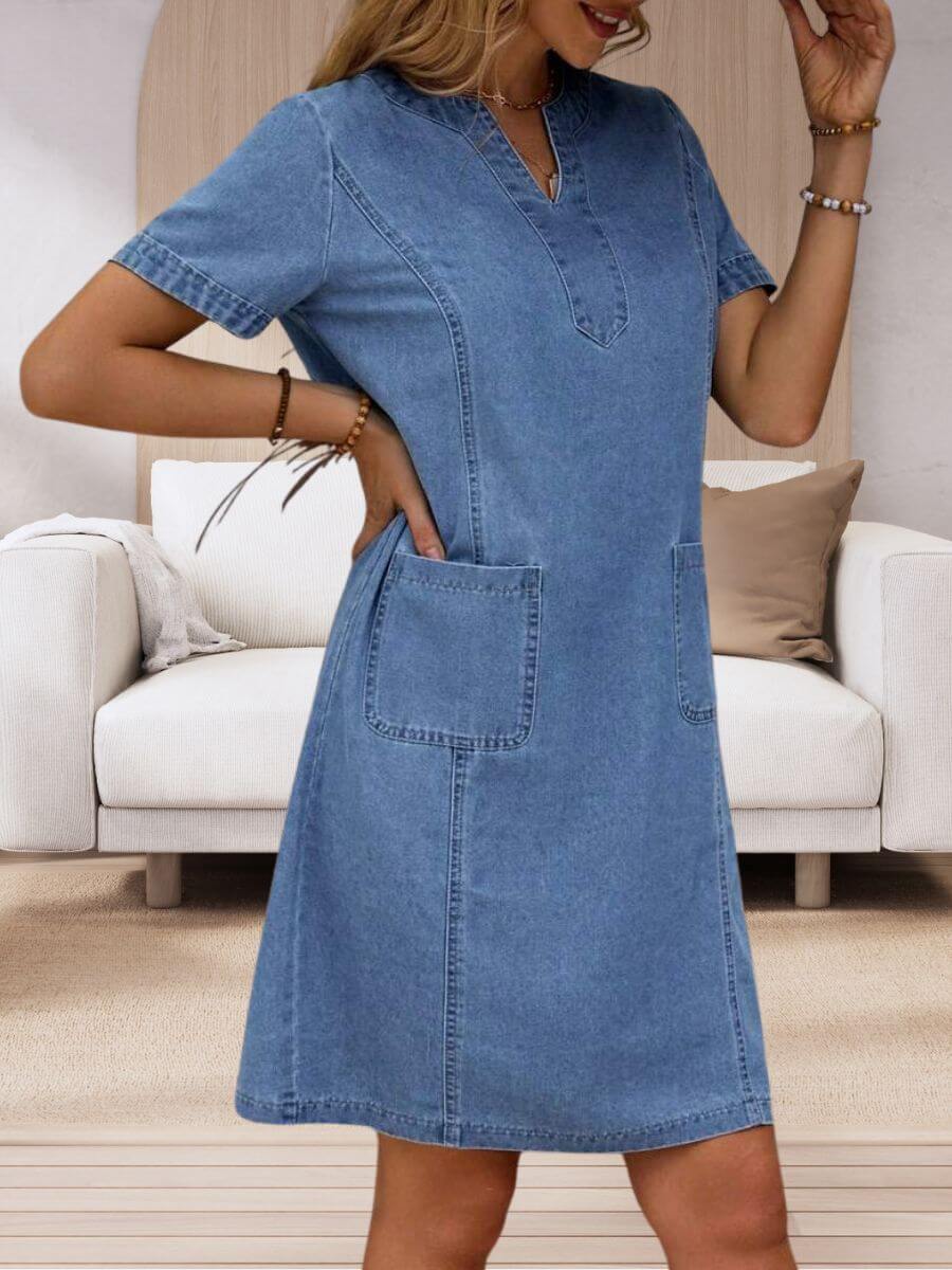 Barbara™ | Zomerse denim jurk met V-hals
