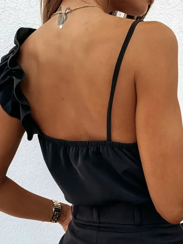 Sorelle™ | Elegante one-shoulder top met speelse ruches