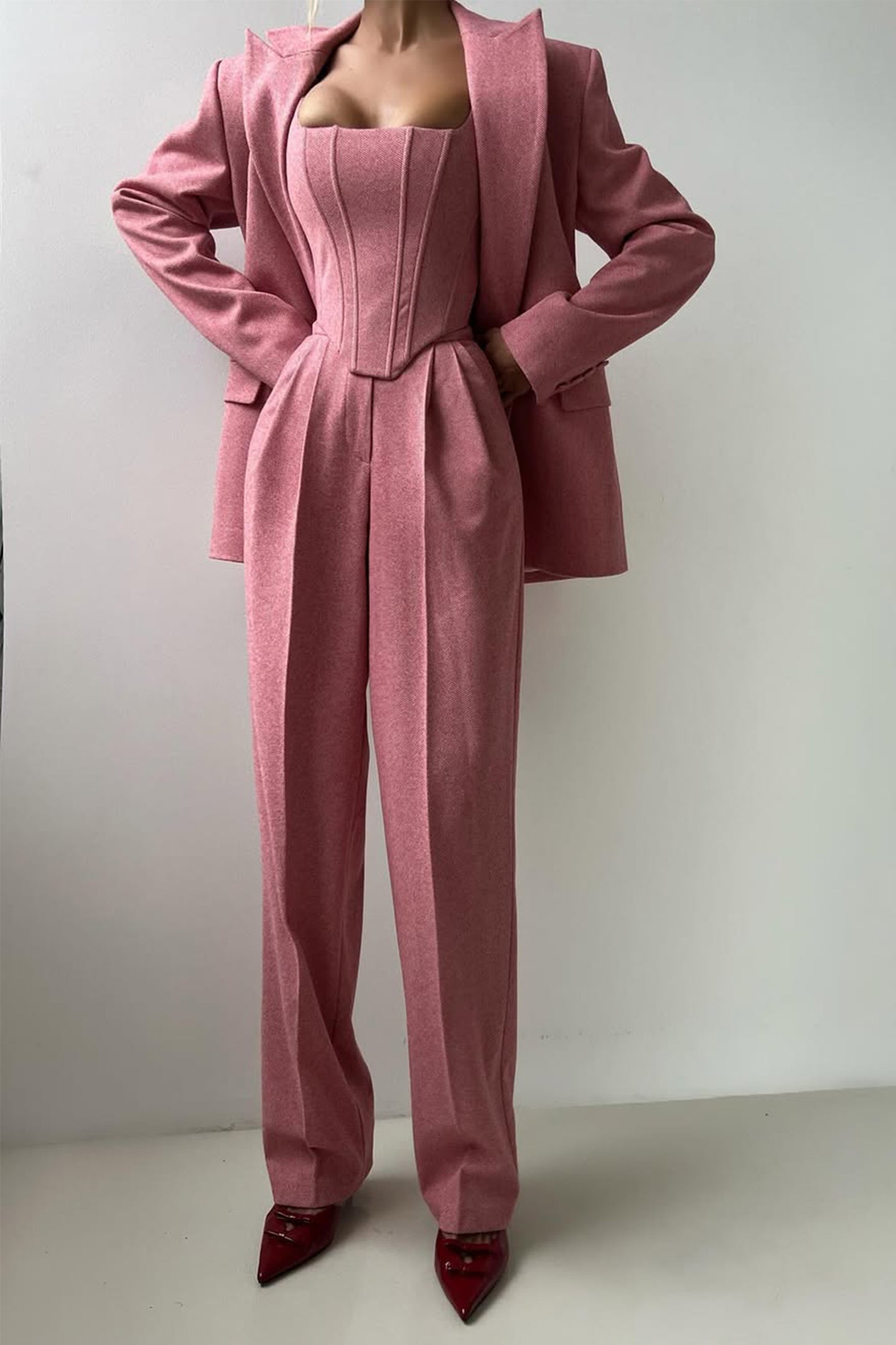 Roos™ | Driedelige set met dubbelrijige blazer