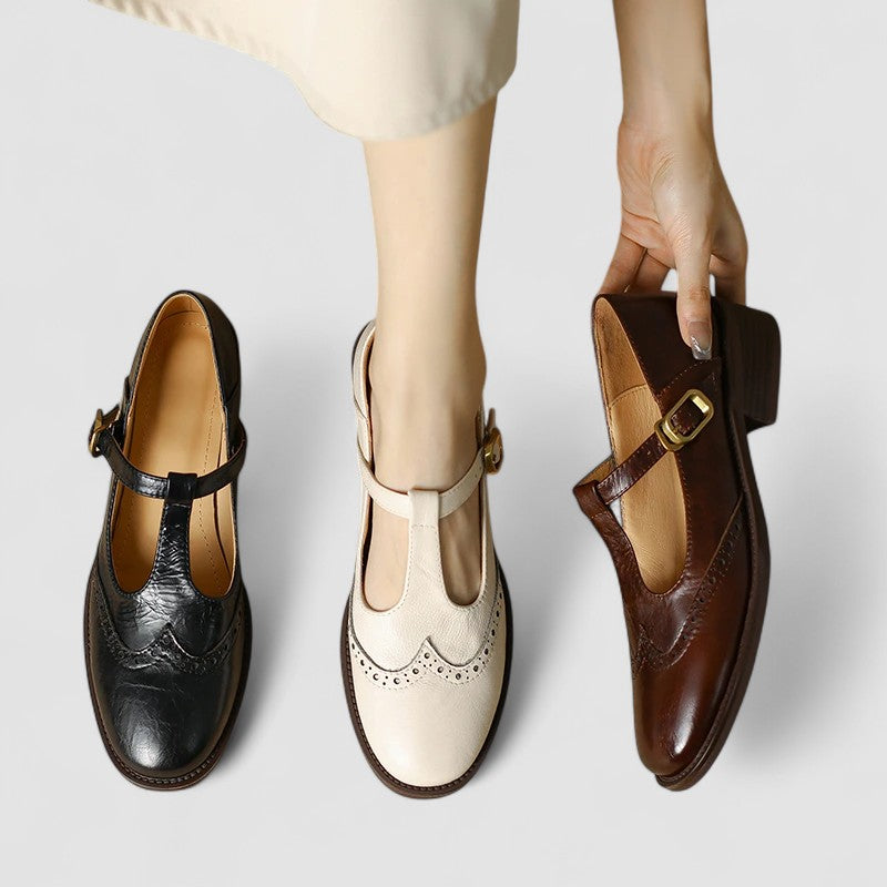 NICOLE – VINTAGE T-STRAP LEDEREN SCHOENEN