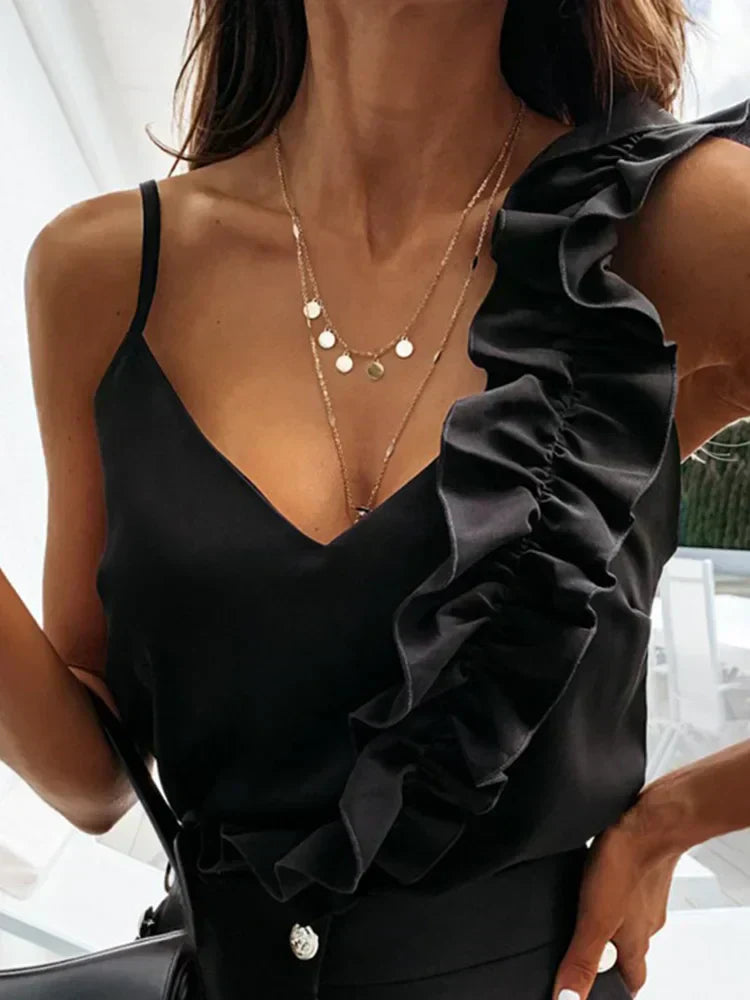 Sorelle™ | Elegante one-shoulder top met speelse ruches