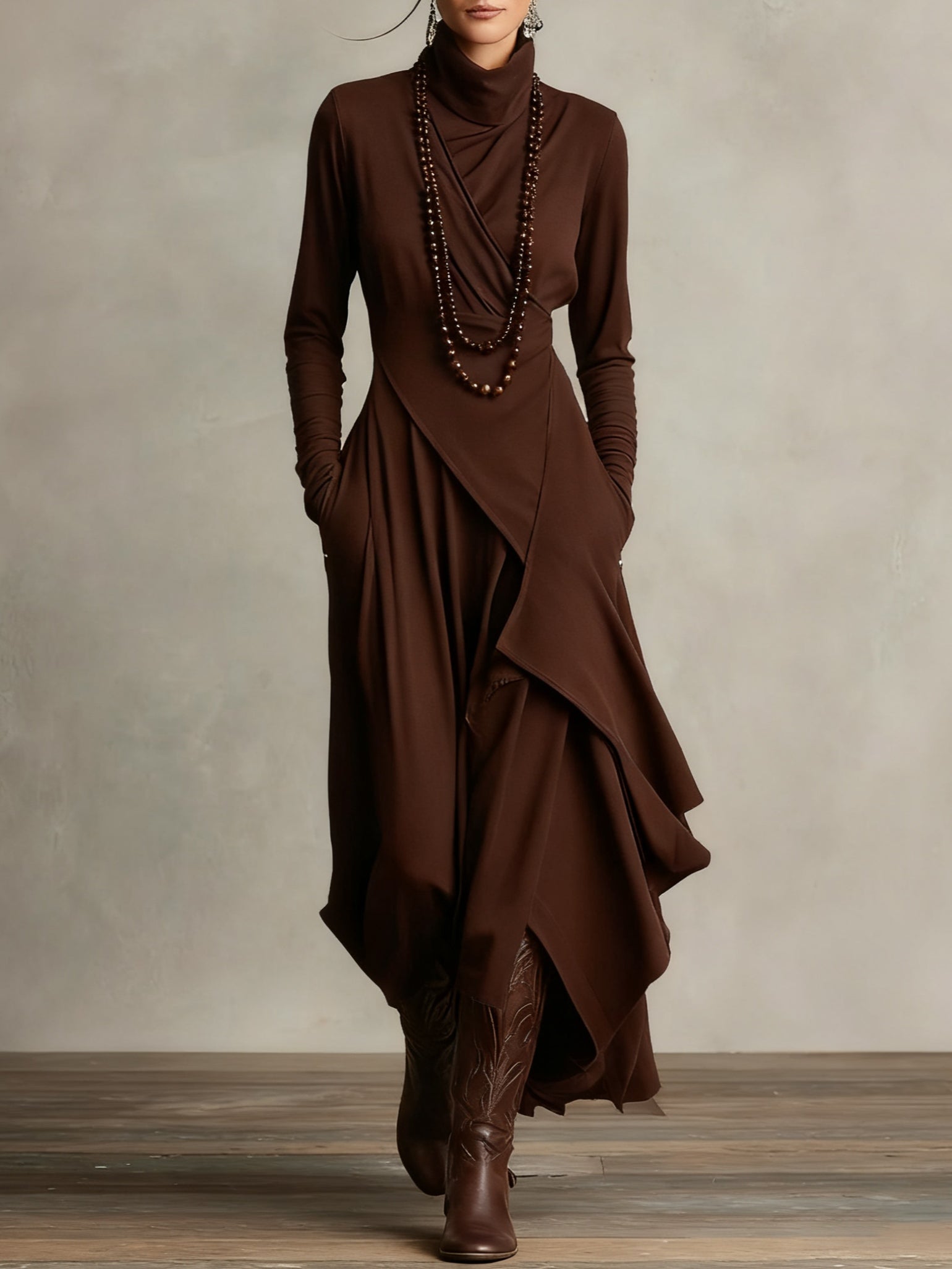 BRENDA – ELEGANT GEDRAPEERDE MAXI-JURK MET OMSLAG