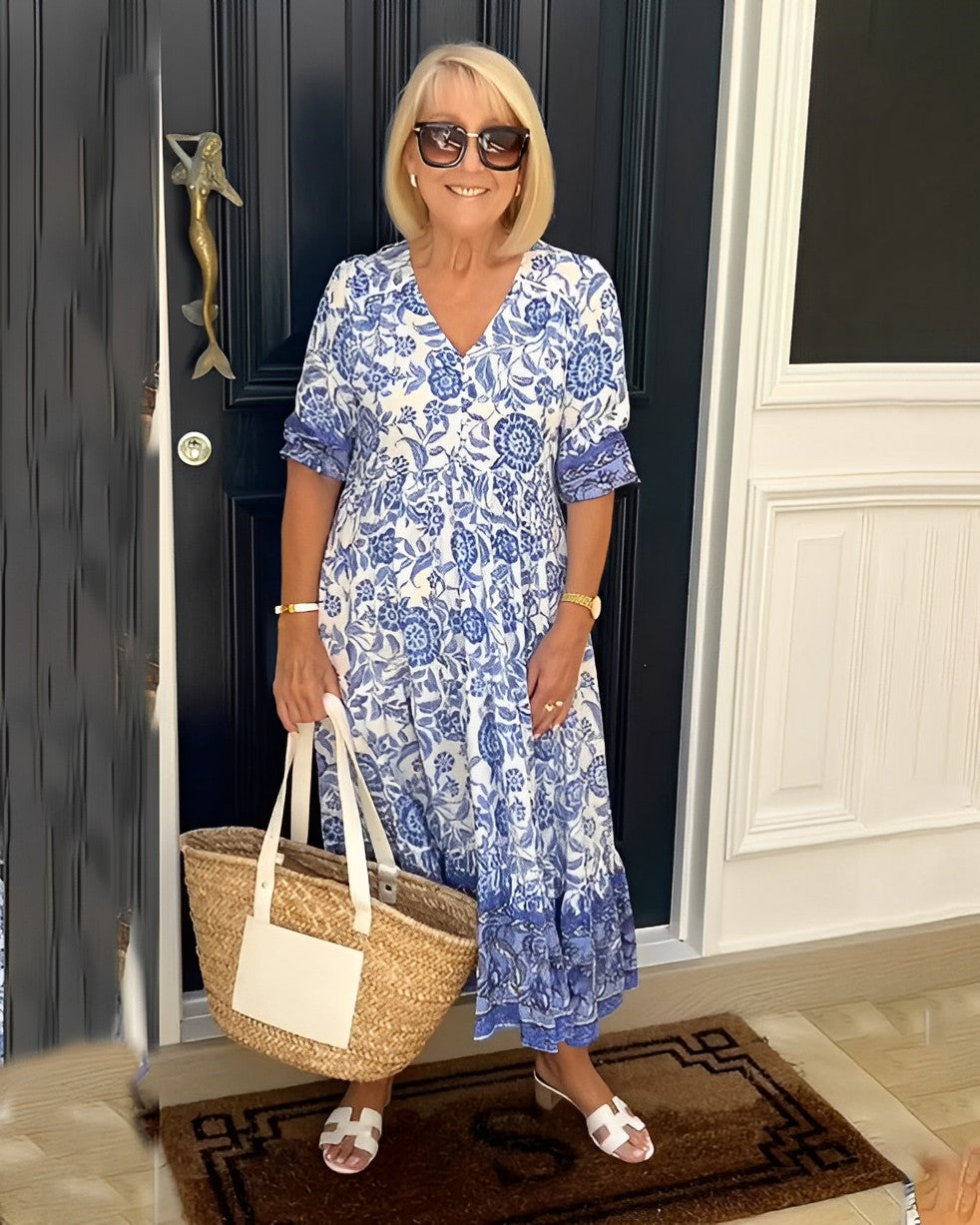 Keisha | Elegante V-Hals Bloemen Jurk