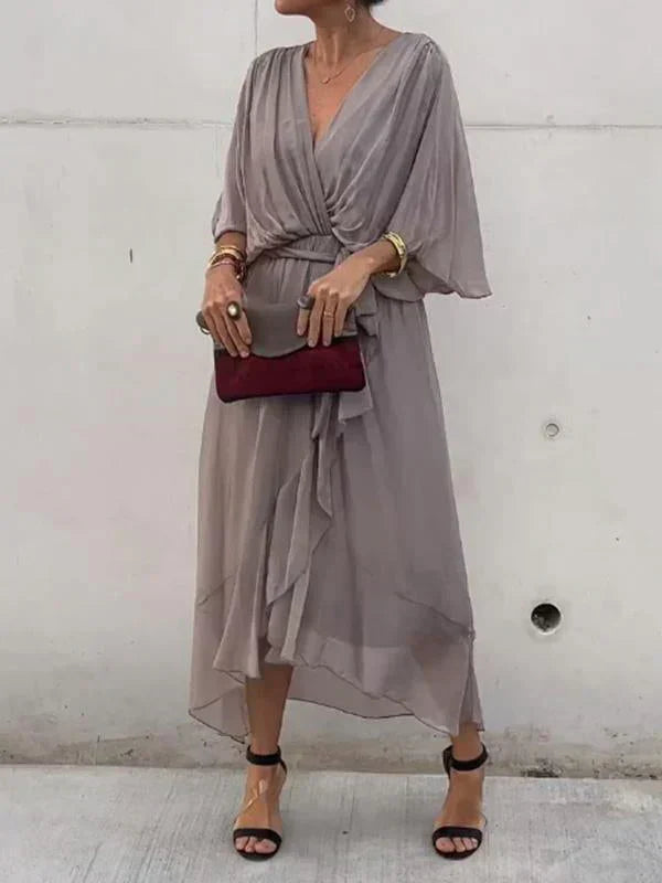 Milou™ | Chiffon midi-jurk met wikkel-look