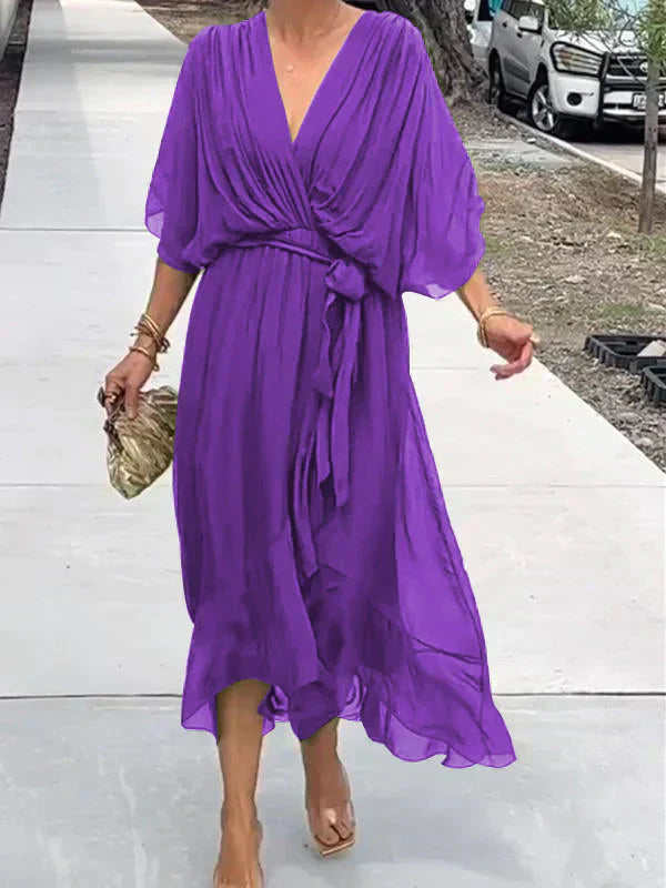 Milou™ | Chiffon midi-jurk met wikkel-look