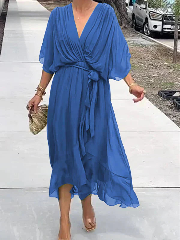Milou™ | Chiffon midi-jurk met wikkel-look