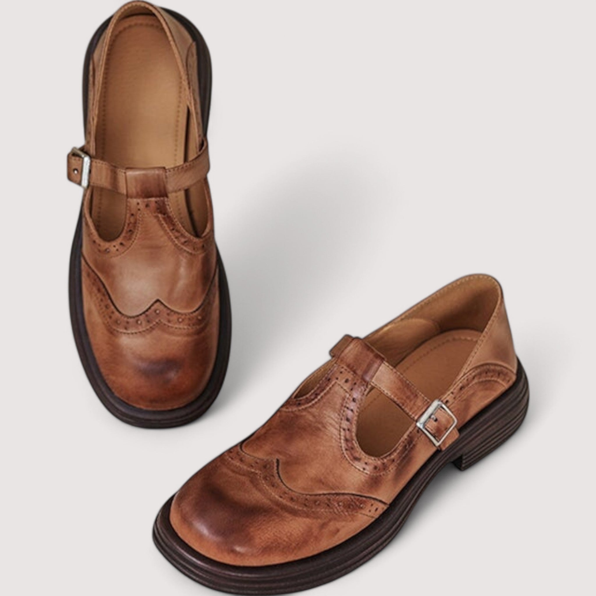 CAMILLE – VINTAGE T-STRAP LEREN SCHOENEN