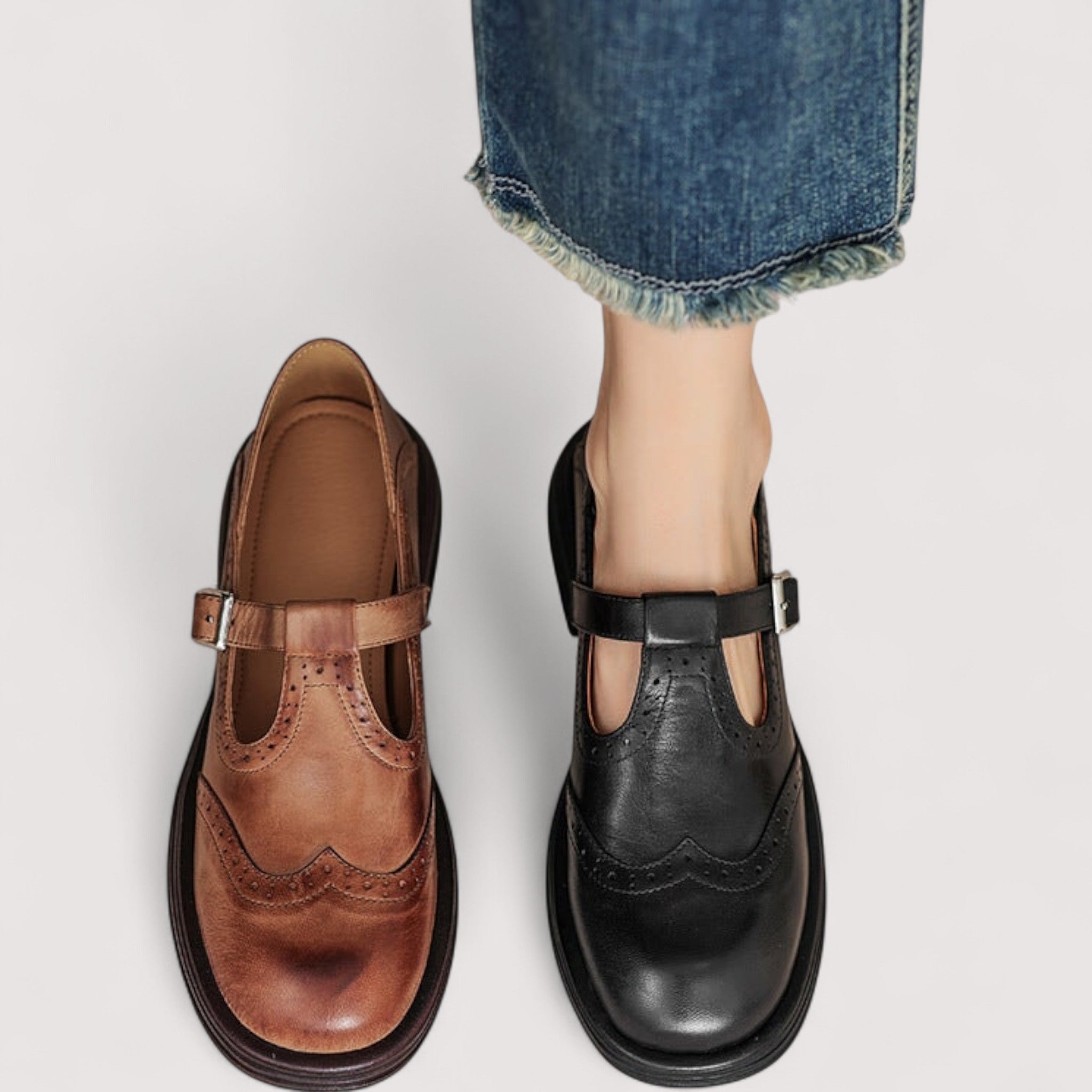 CAMILLE – VINTAGE T-STRAP LEREN SCHOENEN