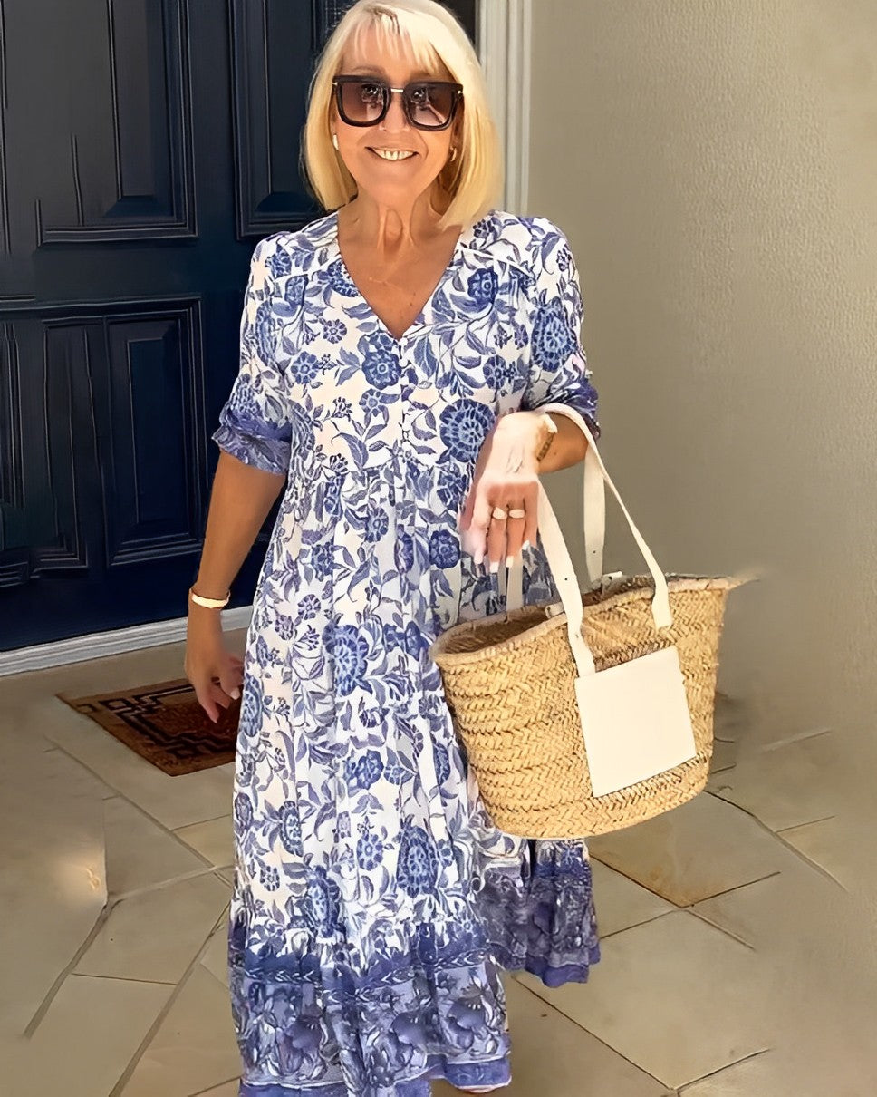 Keisha | Elegante V-Hals Bloemen Jurk