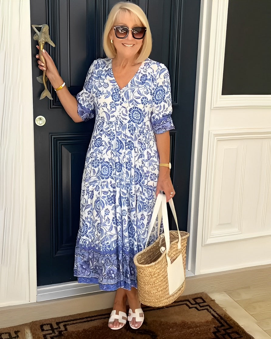 Keisha | Elegante V-Hals Bloemen Jurk