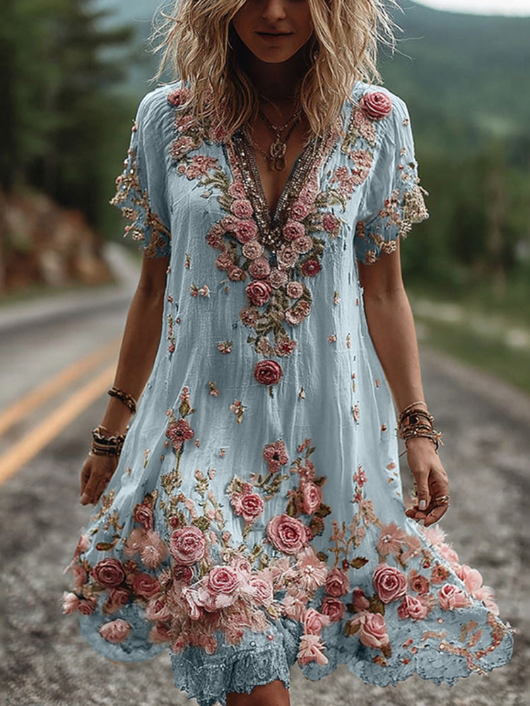 RUBY – BLOSSOM GEBORDUURDE V-HALS JURK