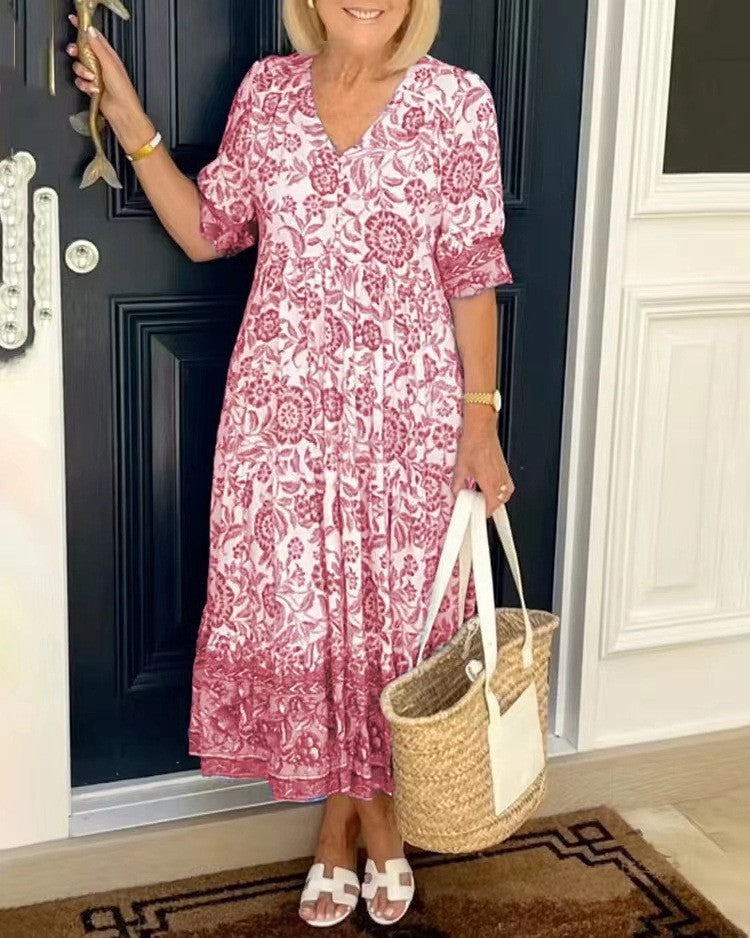 Keisha | Elegante V-Hals Bloemen Jurk
