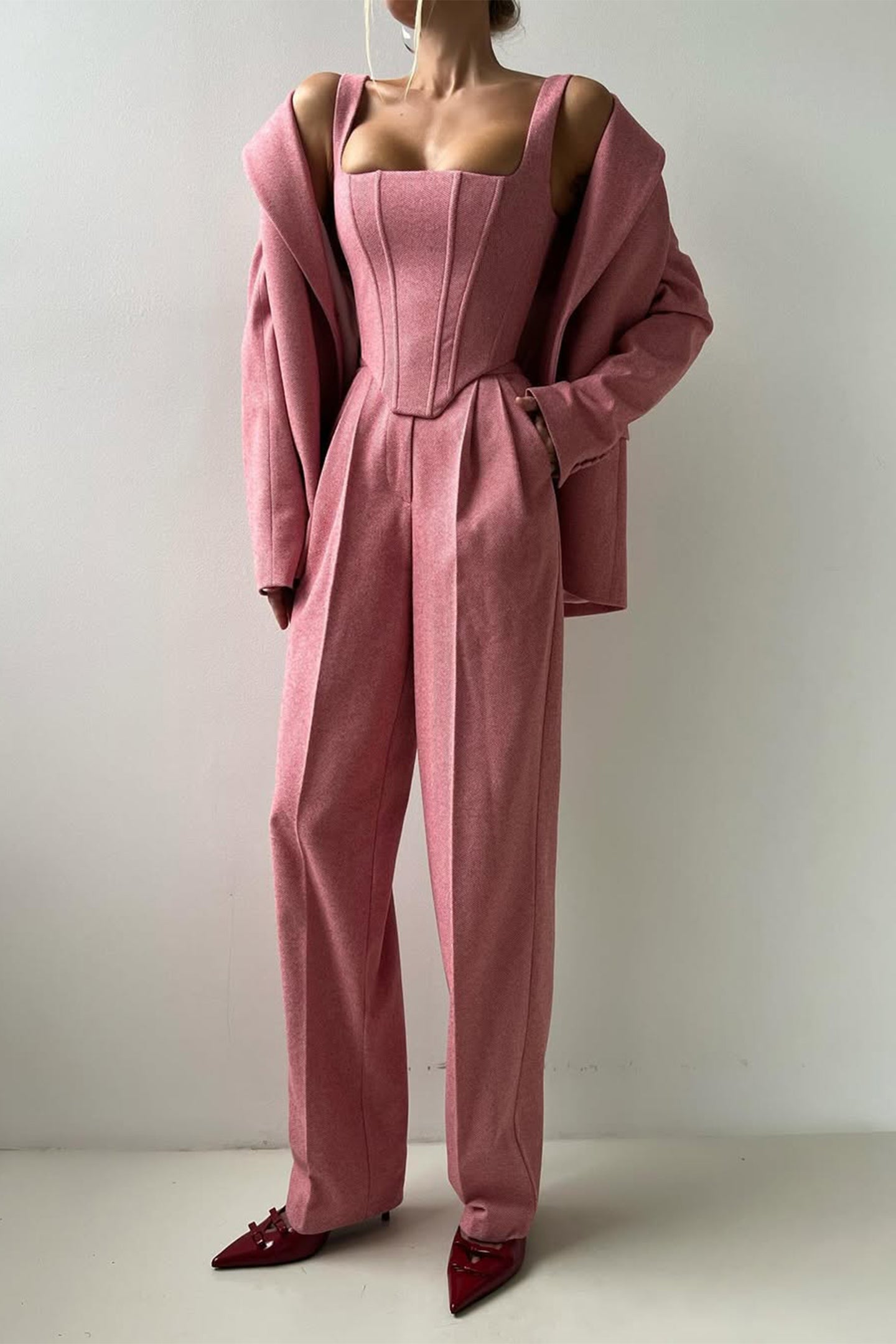 Roos™ | Driedelige set met dubbelrijige blazer