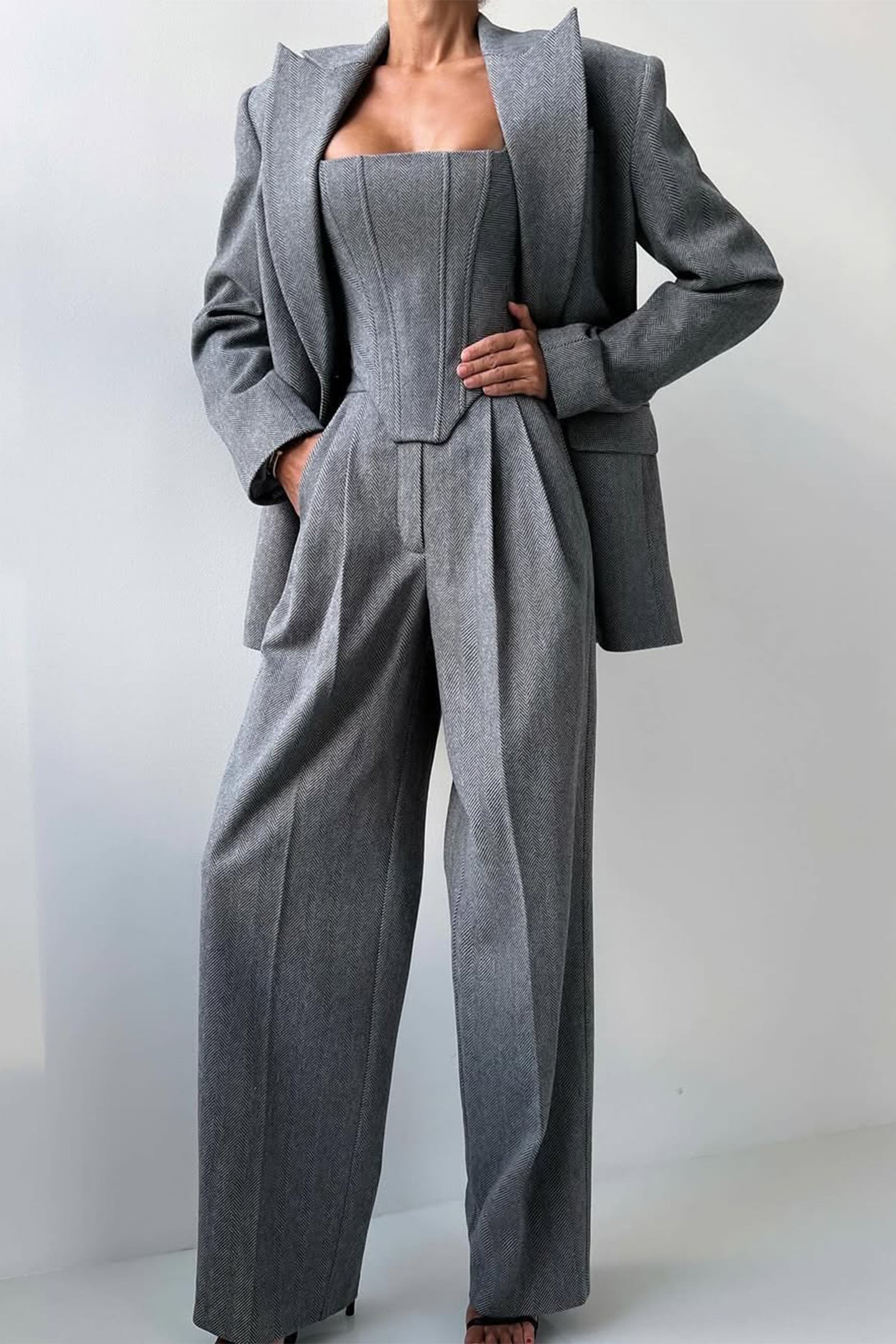 Roos™ | Driedelige set met dubbelrijige blazer
