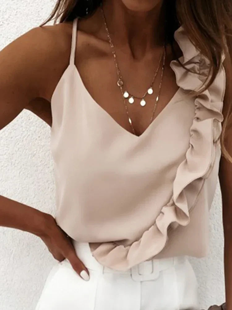 Sorelle™ | Elegante one-shoulder top met speelse ruches