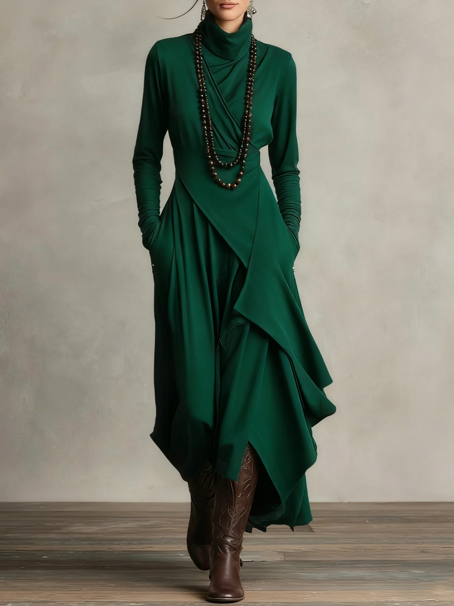 BRENDA – ELEGANT GEDRAPEERDE MAXI-JURK MET OMSLAG