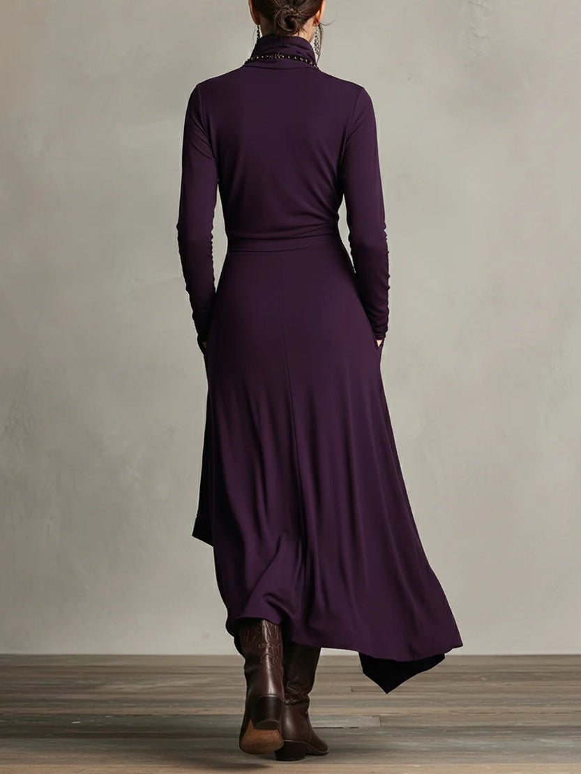CLAIRE – ELEGANTE MAXI-JURK MET GEDRAPEERD ONTWERP EN HOGE HALS