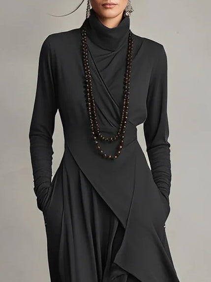 CLAIRE – ELEGANTE MAXI-JURK MET GEDRAPEERD ONTWERP EN HOGE HALS