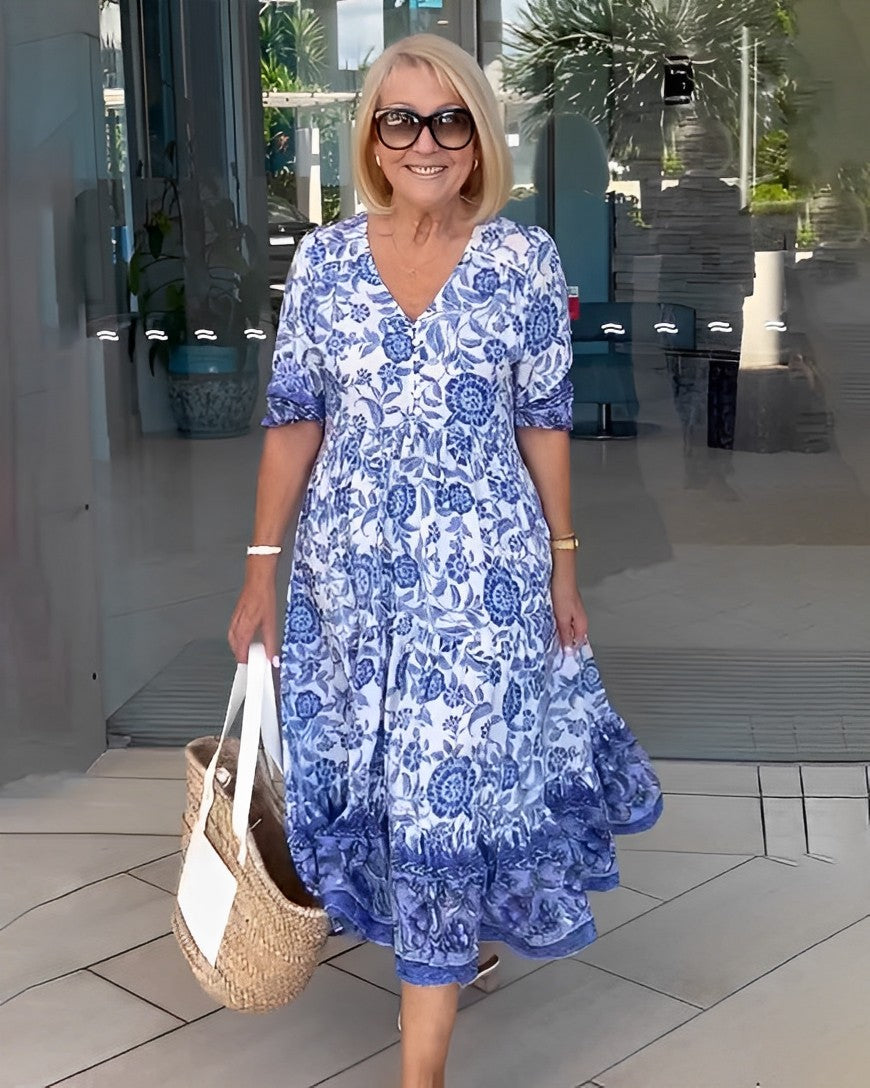 Keisha | Elegante V-Hals Bloemen Jurk