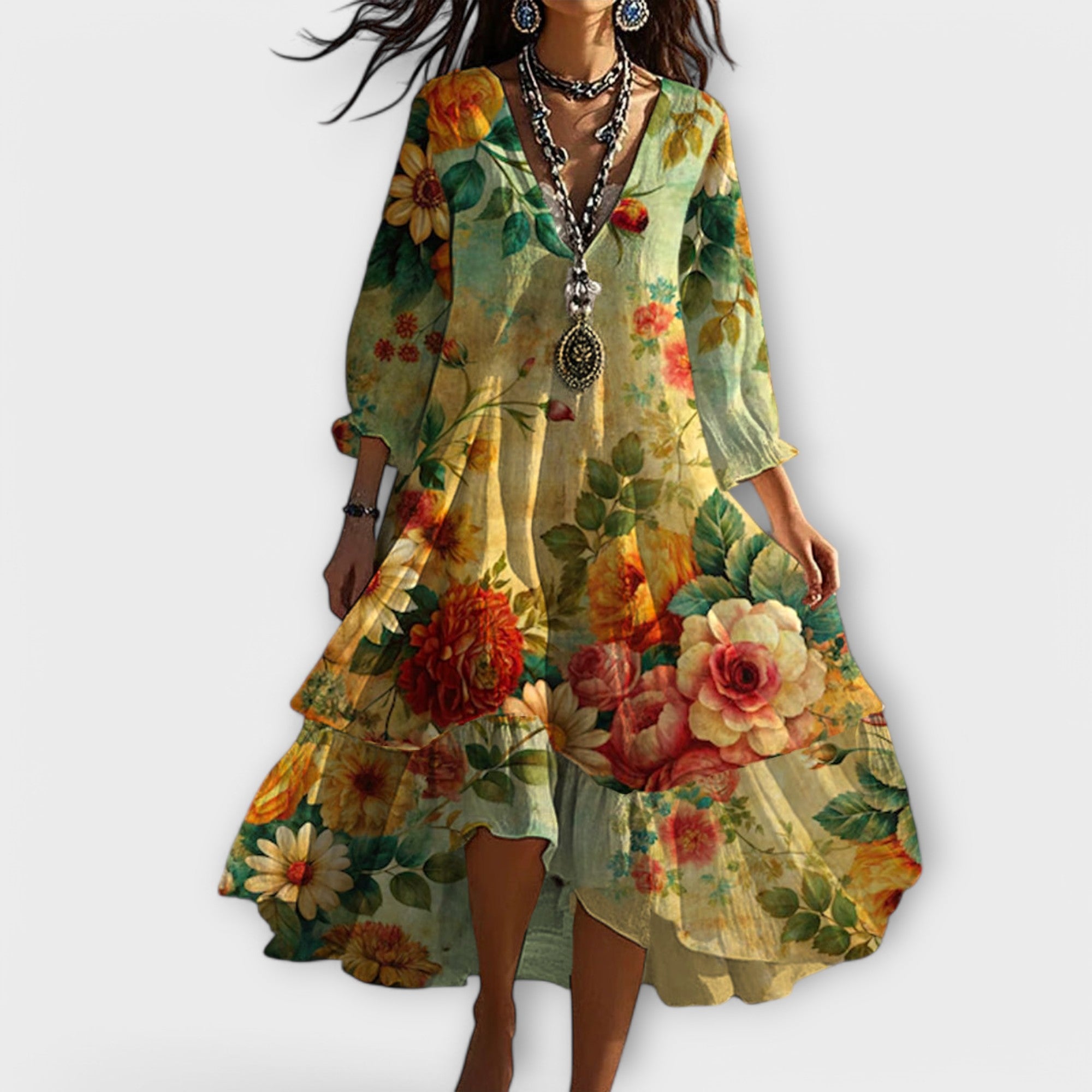 Elize™ | Vintage Boho V-hals Jurk